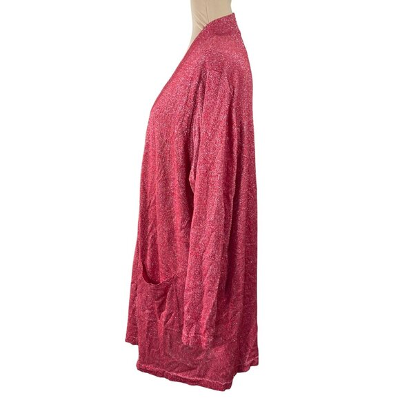 Ruby Rd Woman Sparkle Red Cardigan Sweater Size 2X Open Front Longline - Picture 2 of 7